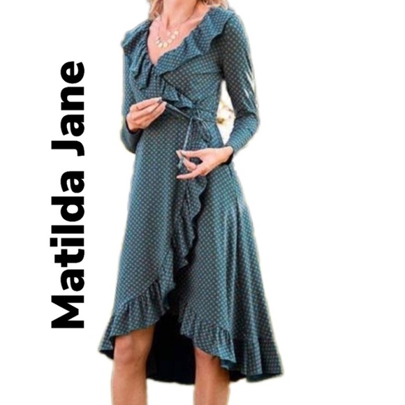 NWT Matilda Jane Reunion Wrap Around Ruffle Dress Size Small 26631D Green Blue - Picture 2 of 8